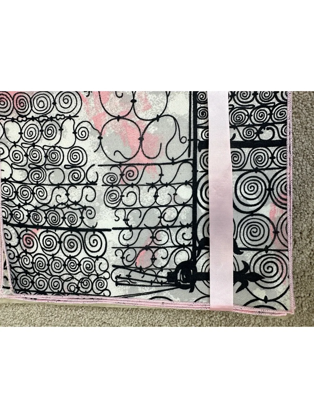 Vtg MCM New 4 Pink & Gray Placemat + Napkin Set Abstract Mod 1950s Linens